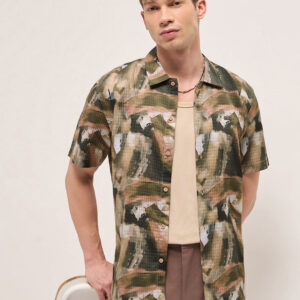 multicolor textured check abstract digital print relaxed fit casual shirt