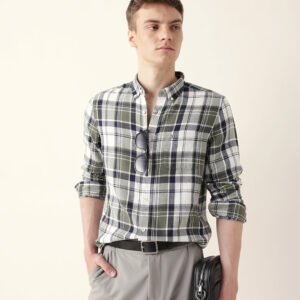 multicolor woven tartan checked slim fit casual shirt