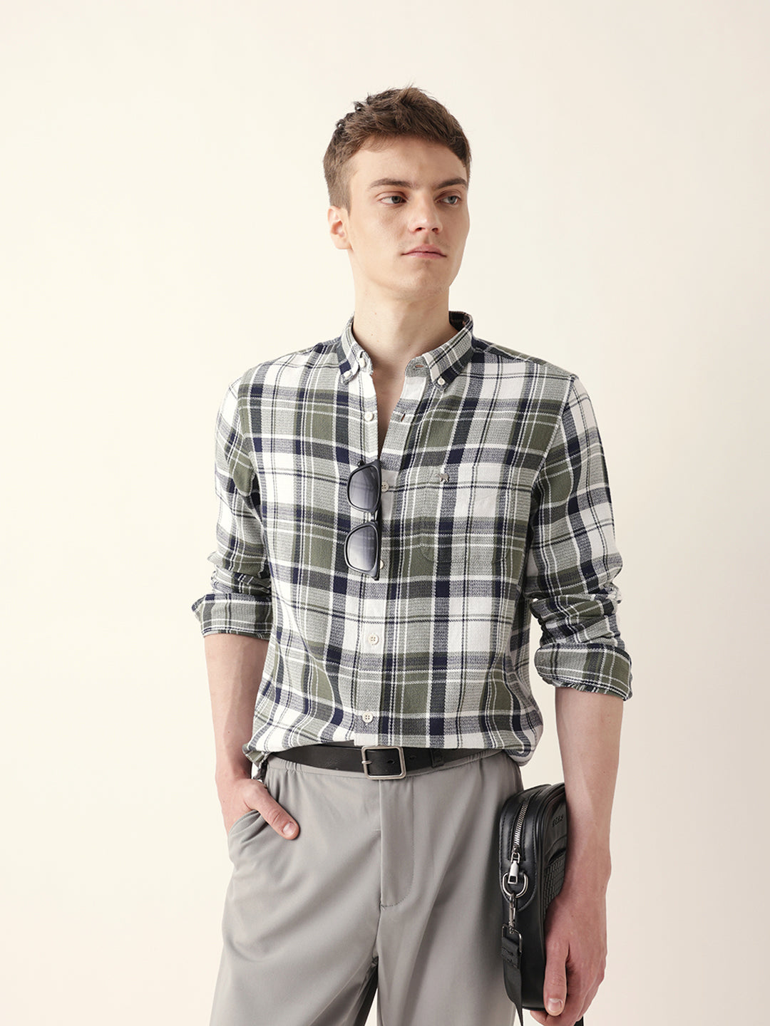 multicolor woven tartan checked slim fit casual shirt multicolor woven tartan checked slim fit casual shirt
