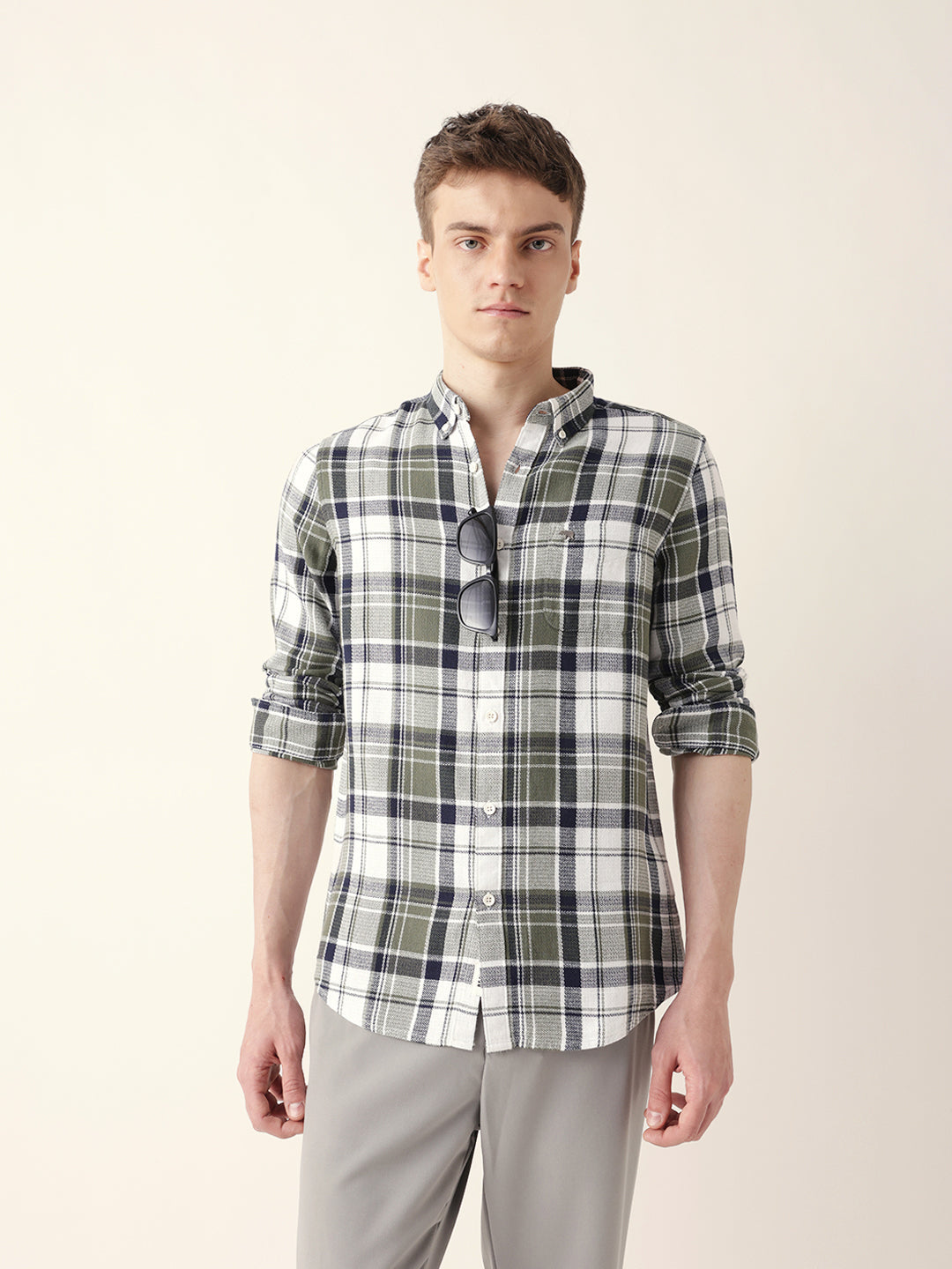 multicolor woven tartan checked slim fit casual shirt multicolor woven tartan checked slim fit casual shirt