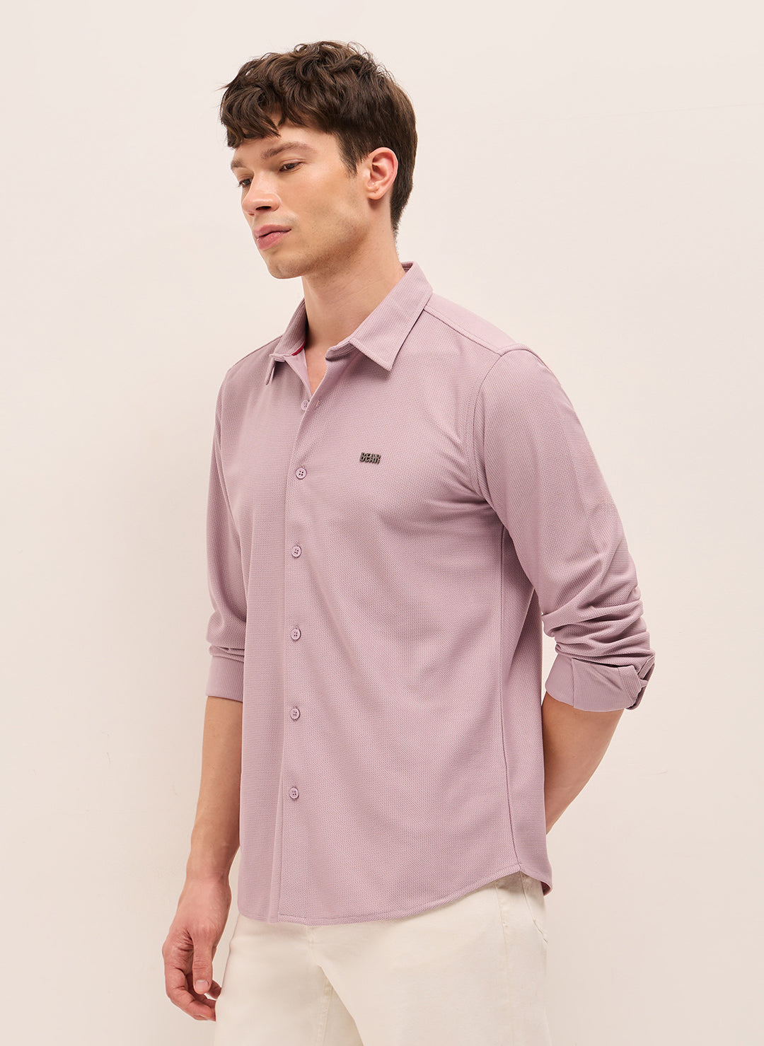 pink woven textured regular fit casual shirt pink woven textured regular fit casual shirt