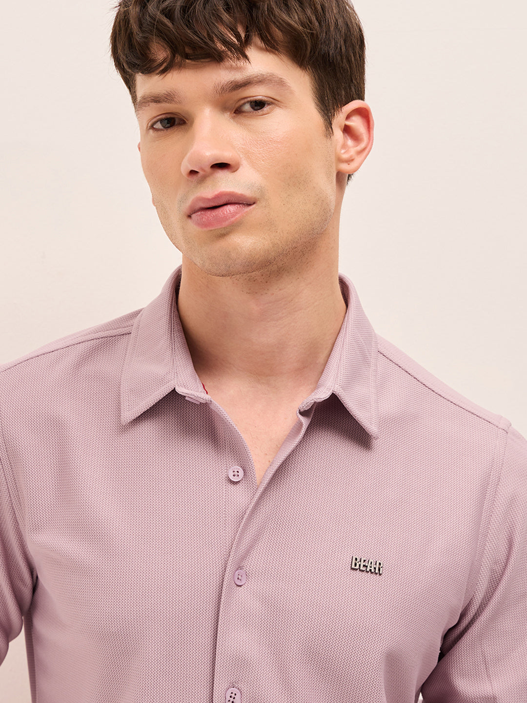 pink woven textured regular fit casual shirt pink woven textured regular fit casual shirt