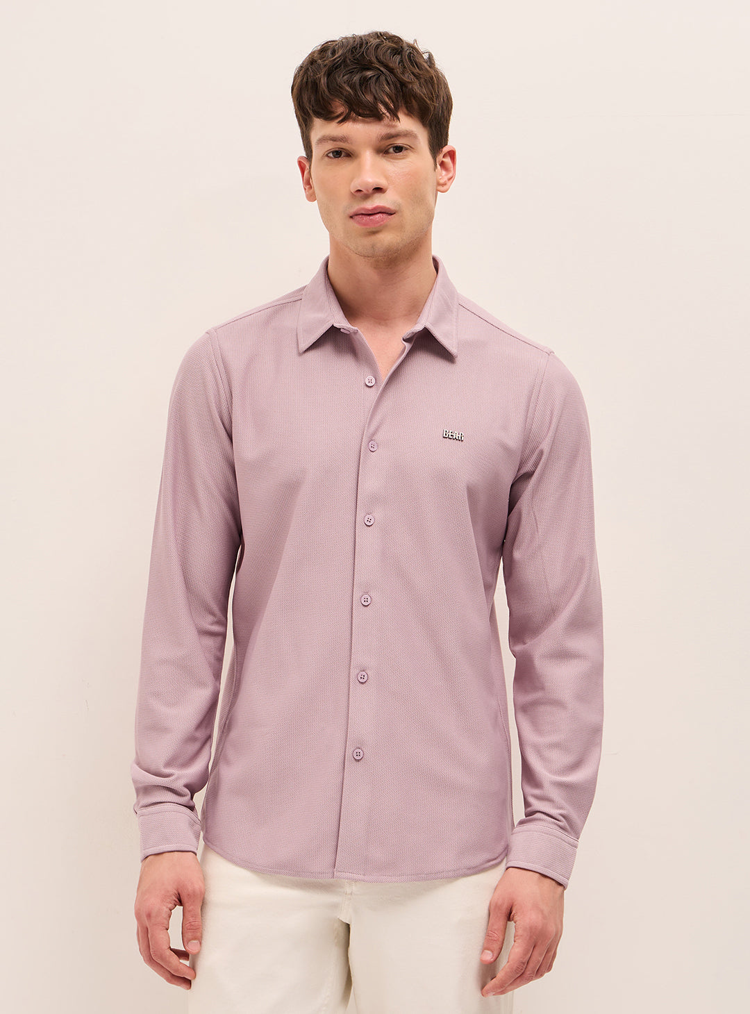 pink woven textured regular fit casual shirt pink woven textured regular fit casual shirt