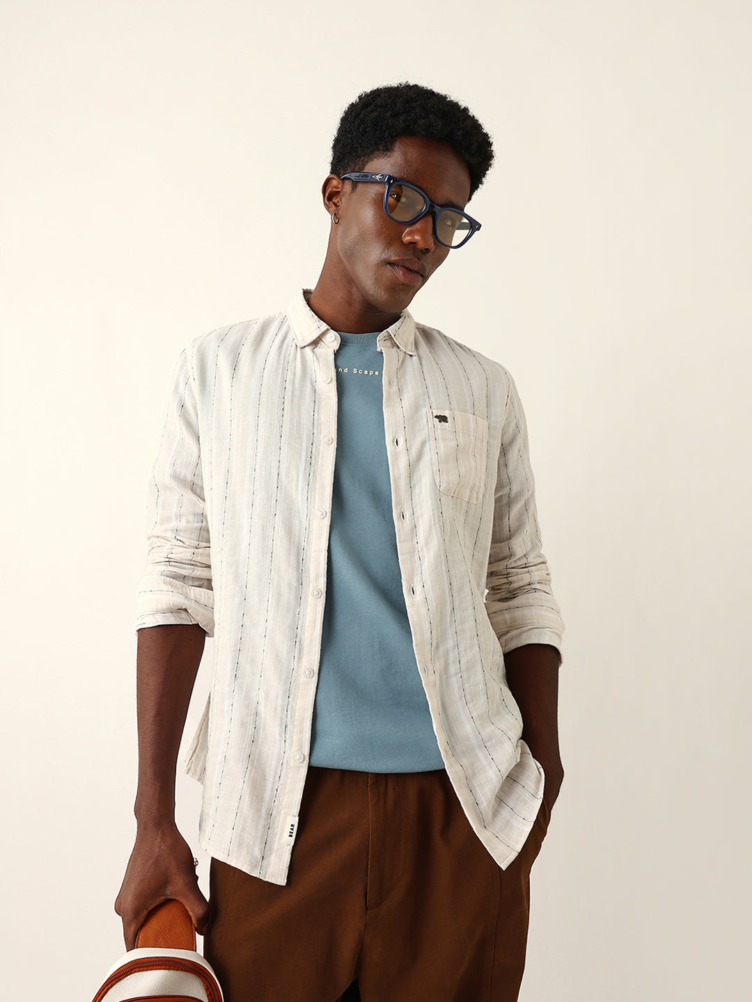 cream woven vertical striped slim fit casual shirt cream woven vertical striped slim fit casual shirt