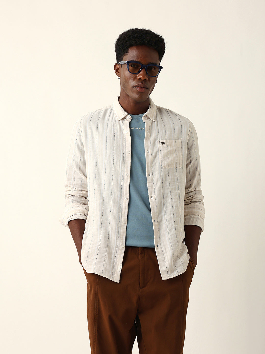 cream woven vertical striped slim fit casual shirt cream woven vertical striped slim fit casual shirt