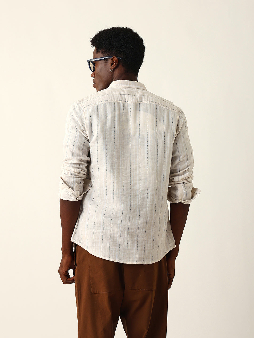 cream woven vertical striped slim fit casual shirt cream woven vertical striped slim fit casual shirt