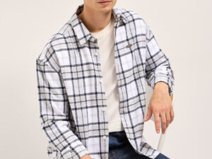 white tartan checked design relaxed fit overshirt