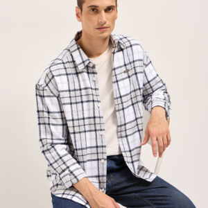 white tartan checked design relaxed fit overshirt