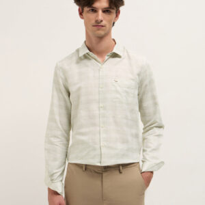 light green woven checked design tailored fit formal shirt