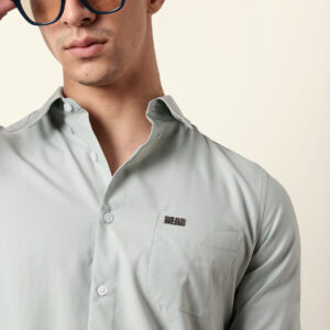 light green solid slim fit casual shirt with a classic semi formal look