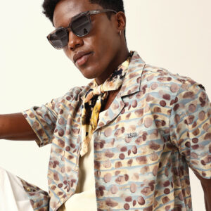 multicolor circular abstract printed relaxed fit cuban collar casual shirt