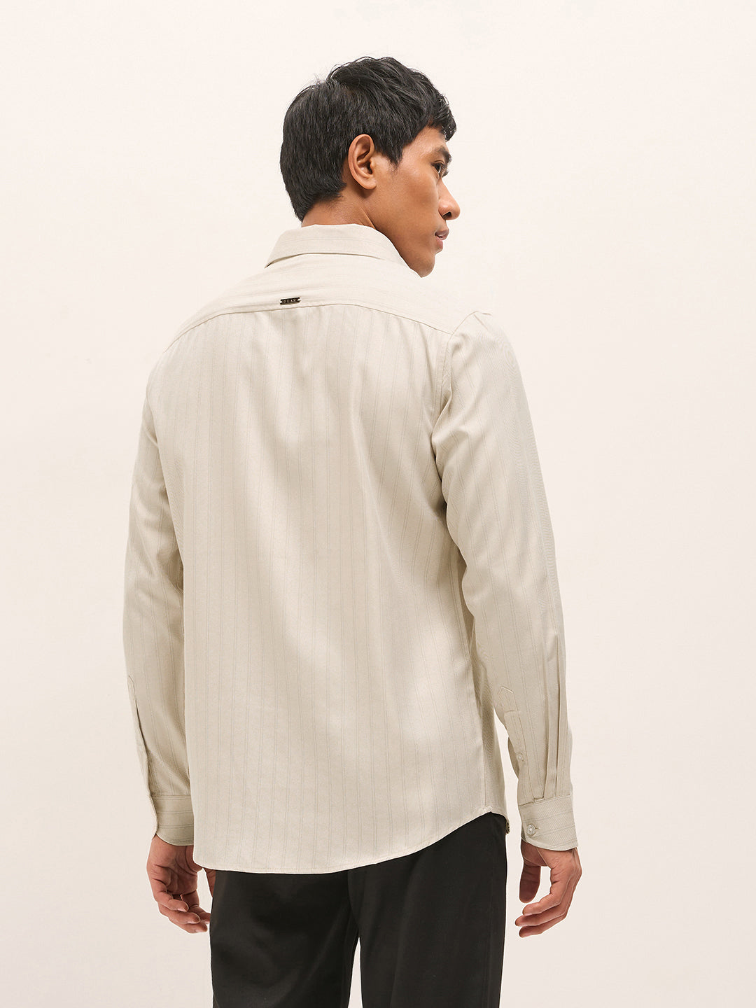 beige woven stripe pattern tailored fit formal shirt beige woven stripe pattern tailored fit formal shirt
