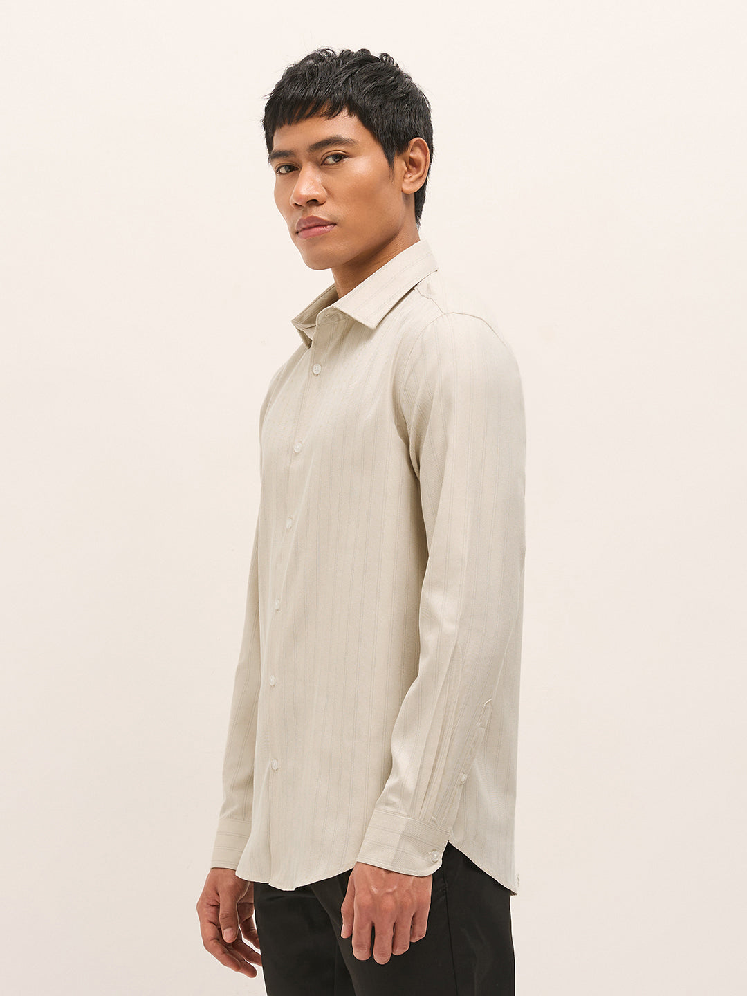 beige woven stripe pattern tailored fit formal shirt beige woven stripe pattern tailored fit formal shirt