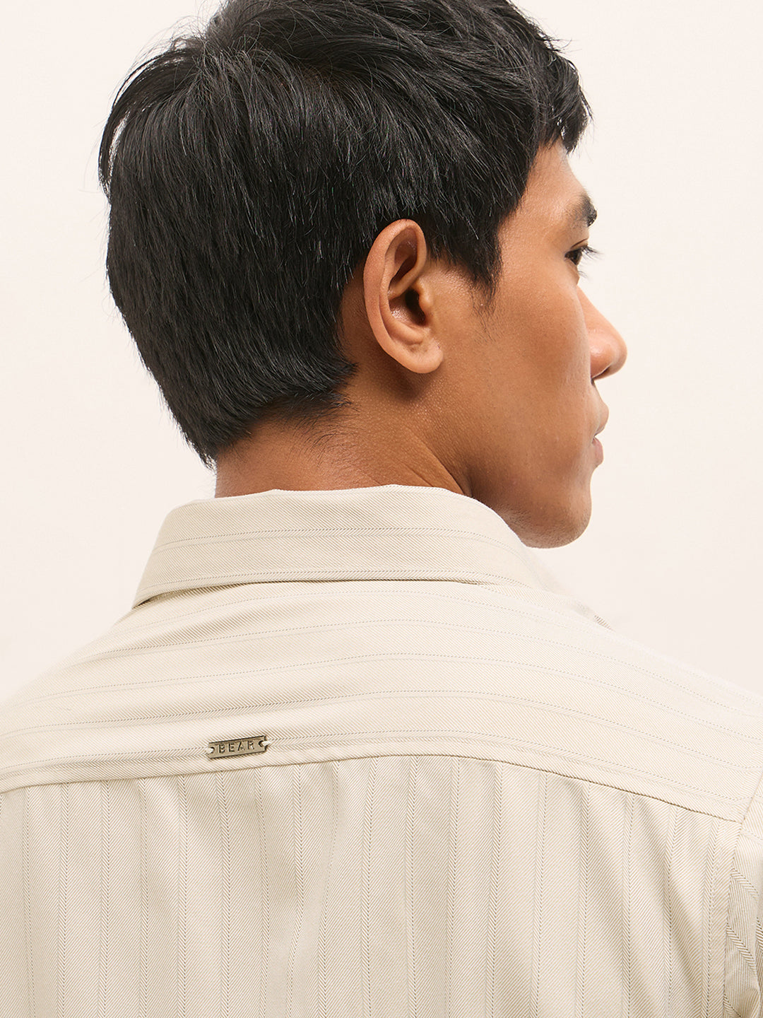beige woven stripe pattern tailored fit formal shirt beige woven stripe pattern tailored fit formal shirt