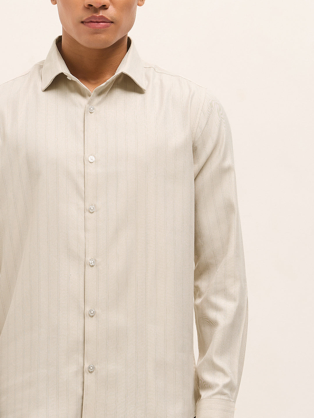 beige woven stripe pattern tailored fit formal shirt beige woven stripe pattern tailored fit formal shirt