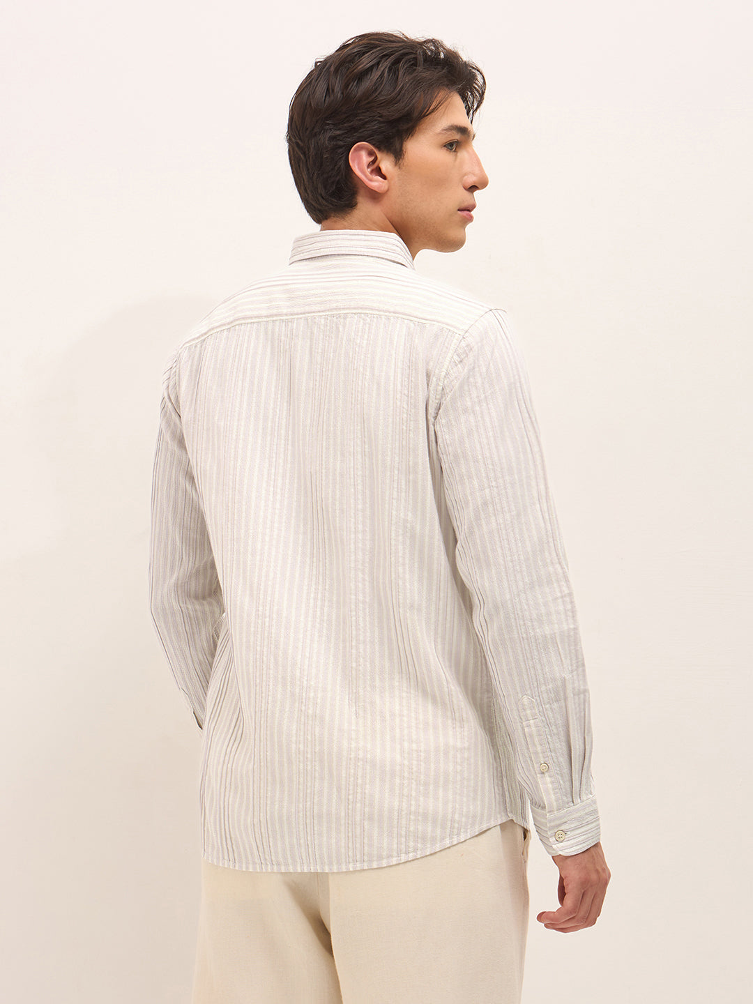 pink slim fit casual shirt with woven vertical textured stripes pink slim fit casual shirt with woven vertical textured stripes