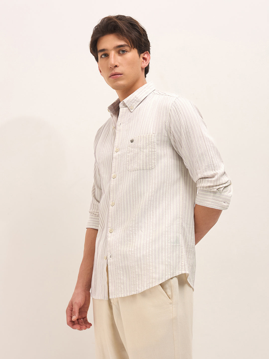 pink slim fit casual shirt with woven vertical textured stripes pink slim fit casual shirt with woven vertical textured stripes