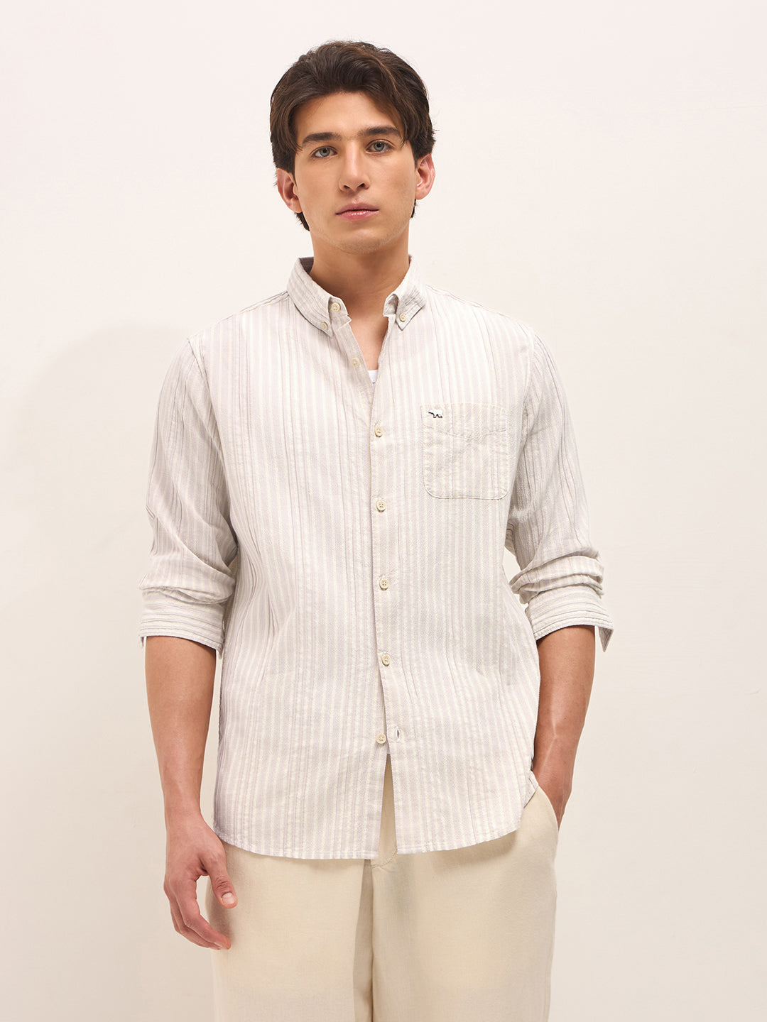 pink slim fit casual shirt with woven vertical textured stripes pink slim fit casual shirt with woven vertical textured stripes