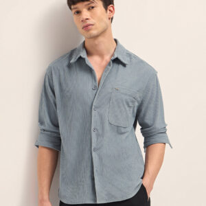 grey corduroy relaxed fit textured overshirt