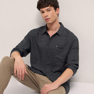 purple crinkled stripe textured relaxed fit long sleeve shirt