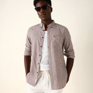 maroon woven micro checked slim fit casual shirt
