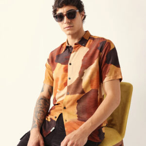 multicolor abstract watercolor brushstroke print regular fit casual shirt