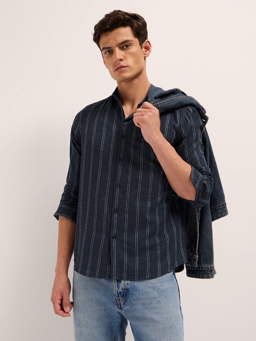 dark blue vertical stripes slim fit casual shirt dark blue vertical stripes slim fit casual shirt