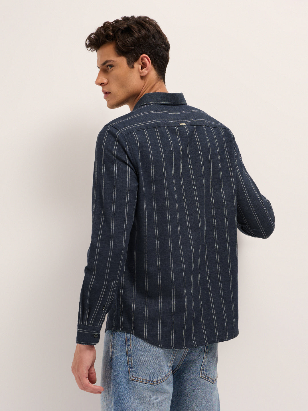 dark blue vertical stripes slim fit casual shirt dark blue vertical stripes slim fit casual shirt