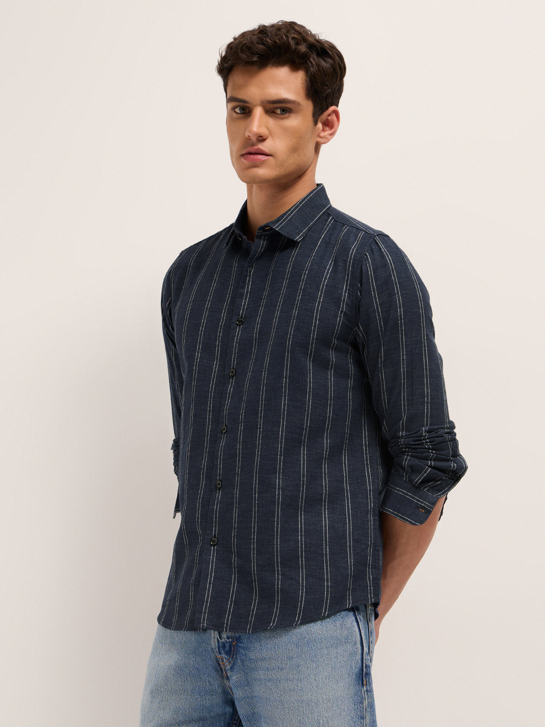 dark blue vertical stripes slim fit casual shirt dark blue vertical stripes slim fit casual shirt