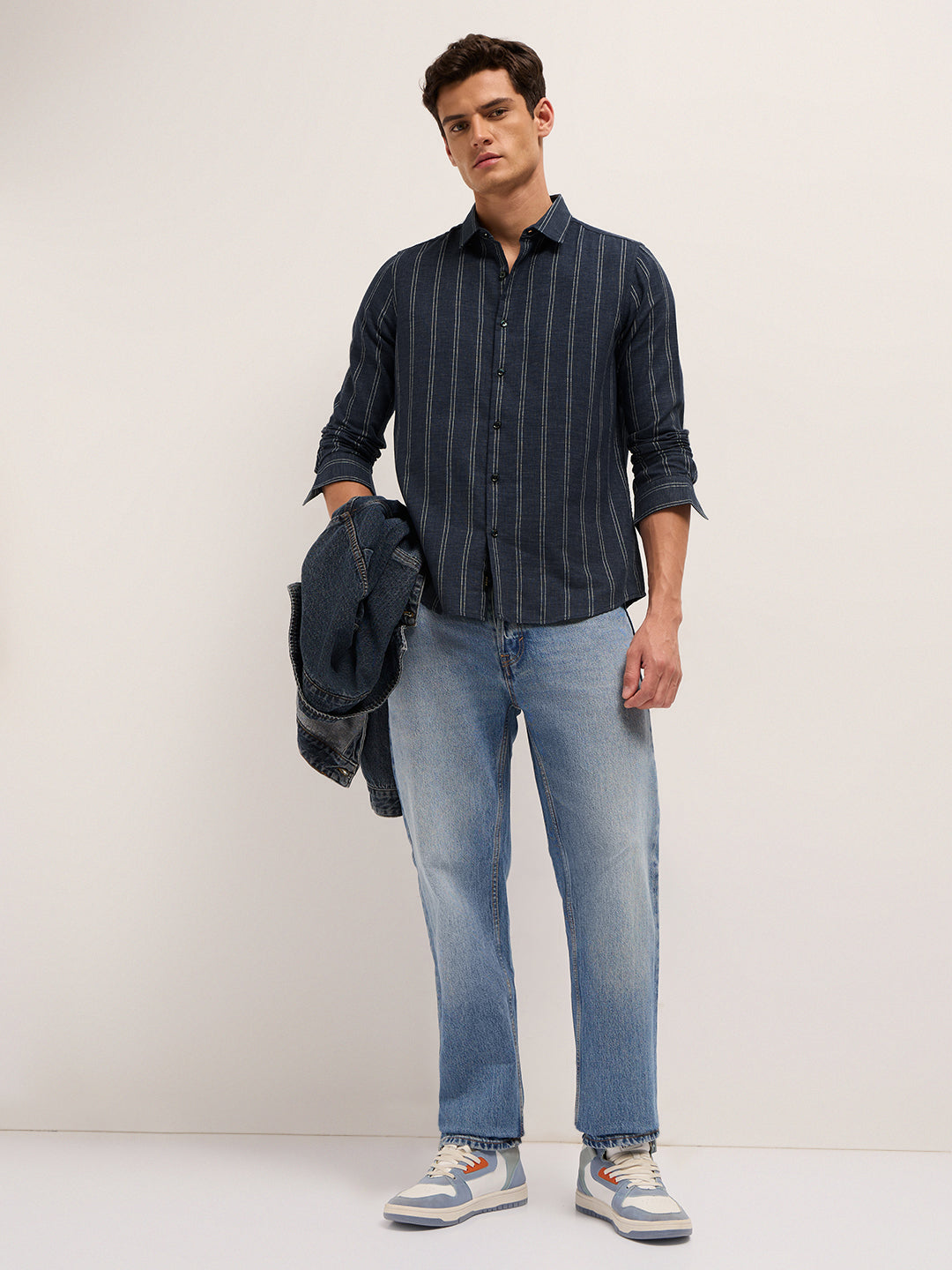 dark blue vertical stripes slim fit casual shirt dark blue vertical stripes slim fit casual shirt