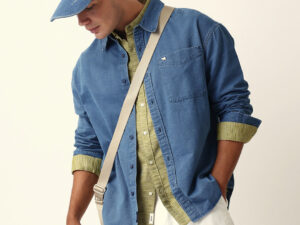 blue solid denim relaxed fit overshirt