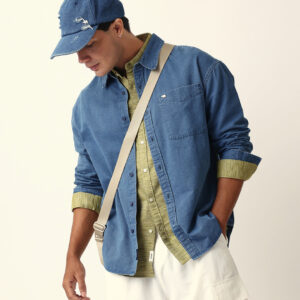 blue solid denim relaxed fit overshirt