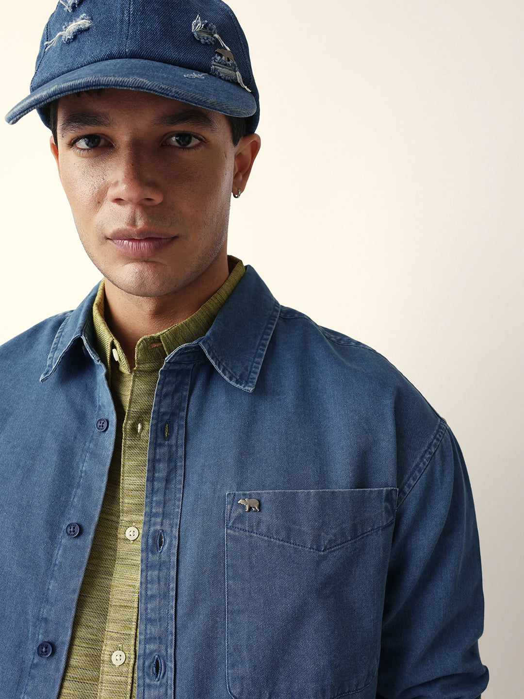 blue solid denim relaxed fit overshirt blue solid denim relaxed fit overshirt