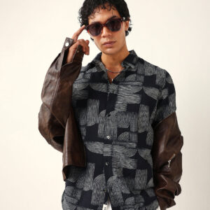 black & white geometric printed regular fit casual shirt