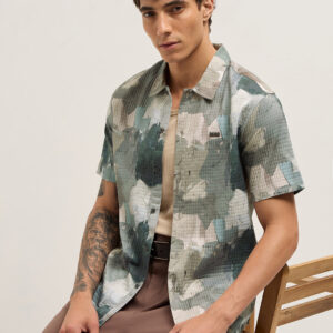 multicolor textured check abstract digital print relaxed fit casual shirt