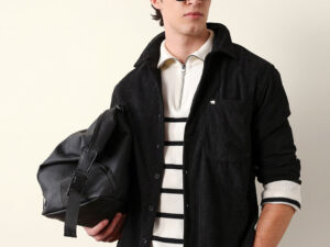 black corduroy relaxed fit textured overshirt
