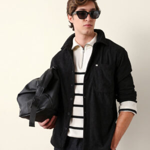 black corduroy relaxed fit textured overshirt