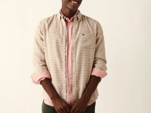 beige woven micro check textured slim fit casual shirt