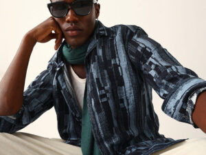 blue abstract textured printed regular fit casual shirt
