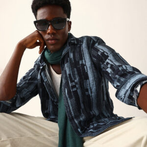 blue abstract textured printed regular fit casual shirt