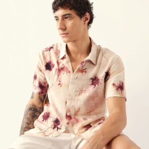 multicolor watercolor botanical print relax fit casual shirt