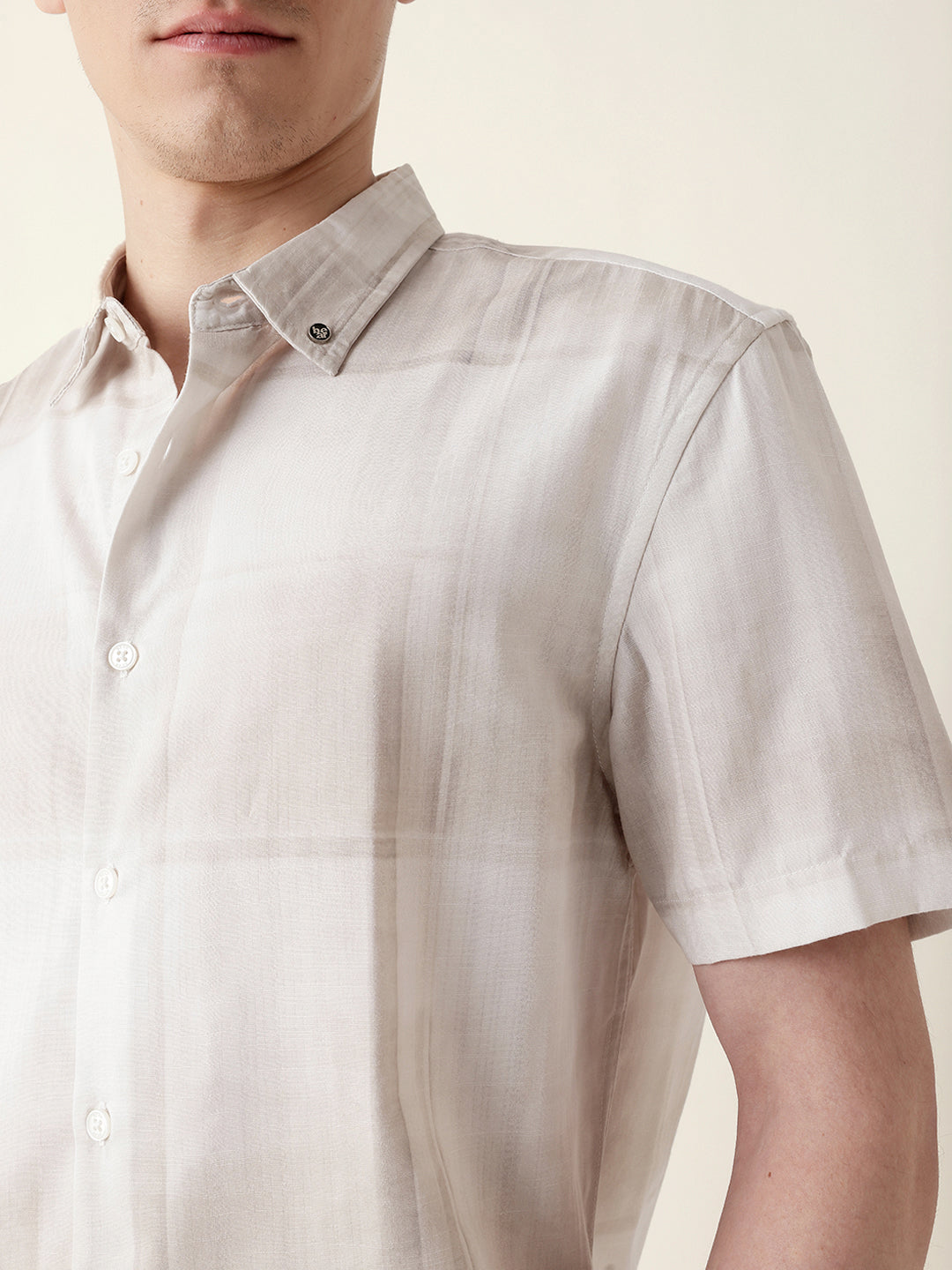 cream geometric check print relaxed fit casual shirt cream geometric check print relaxed fit casual shirt
