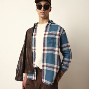 multicolor slim fit casual shirt with woven check pattern