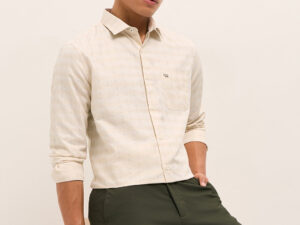 beige woven stripe tailored fit formal shirt
