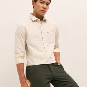 beige woven stripe tailored fit formal shirt
