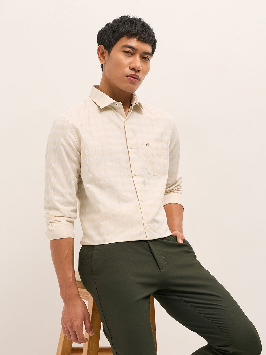 beige woven stripe tailored fit formal shirt beige woven stripe tailored fit formal shirt