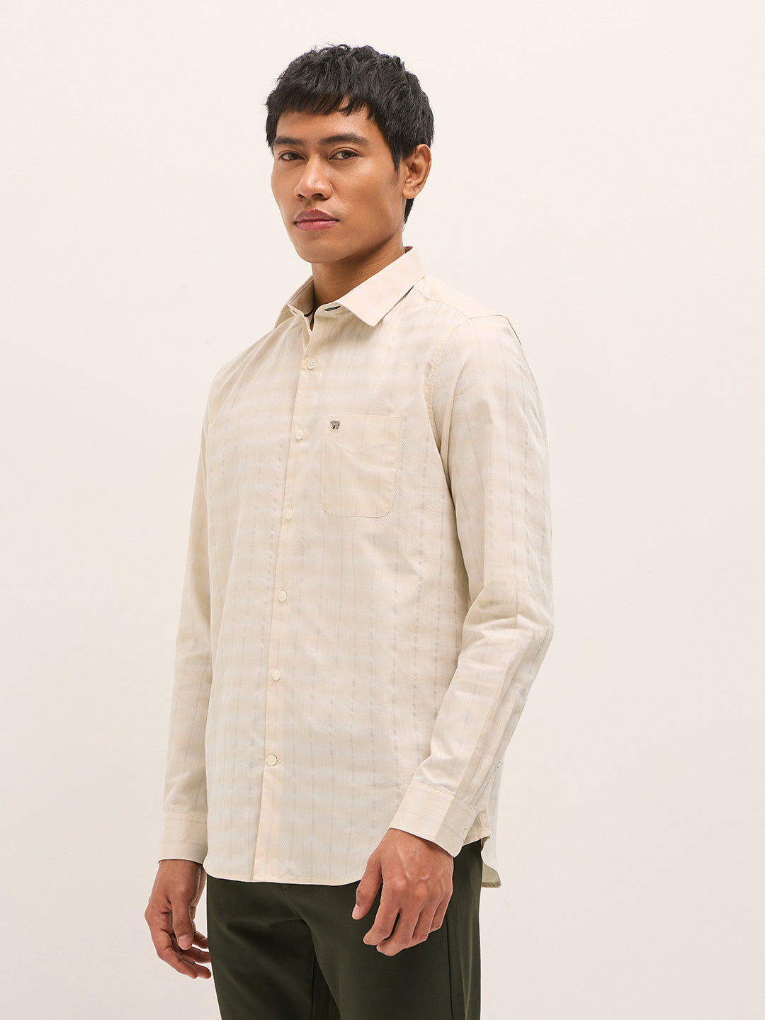 beige woven stripe tailored fit formal shirt beige woven stripe tailored fit formal shirt