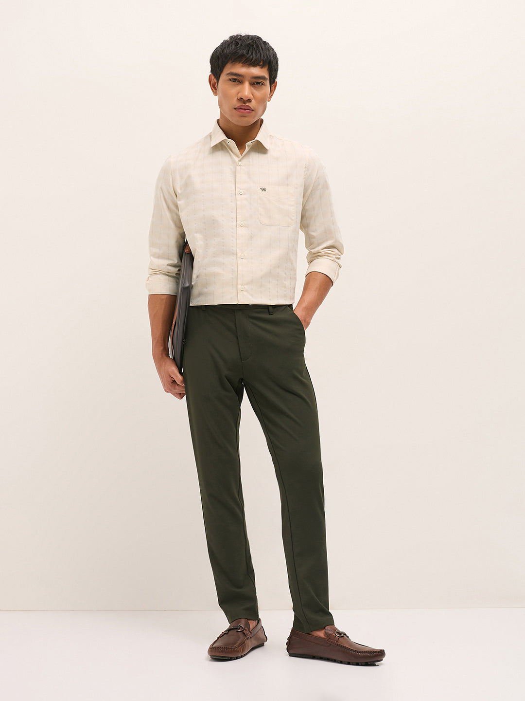 beige woven stripe tailored fit formal shirt beige woven stripe tailored fit formal shirt