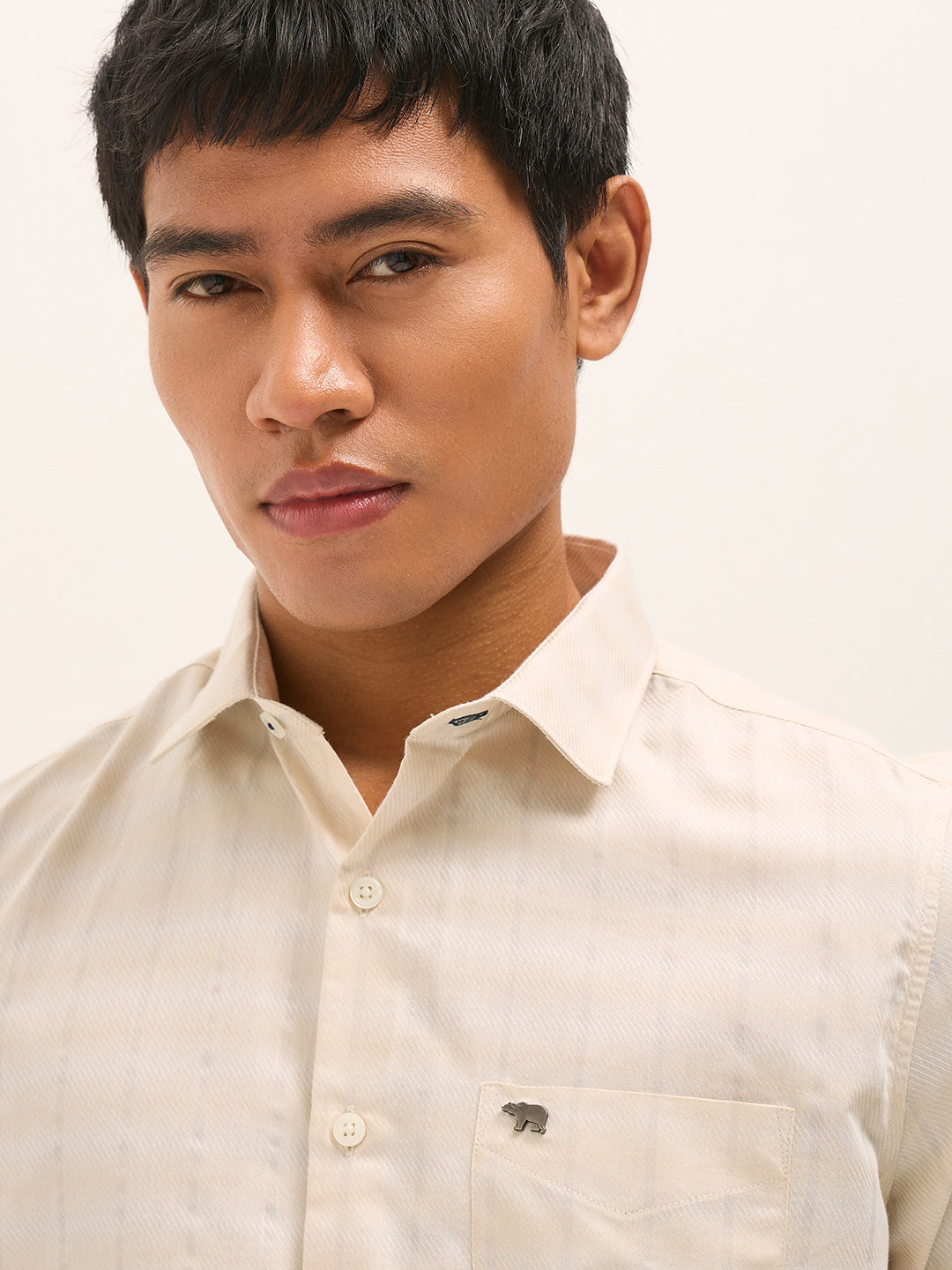 beige woven stripe tailored fit formal shirt beige woven stripe tailored fit formal shirt