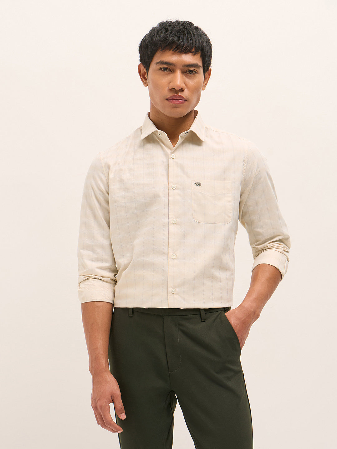 beige woven stripe tailored fit formal shirt beige woven stripe tailored fit formal shirt